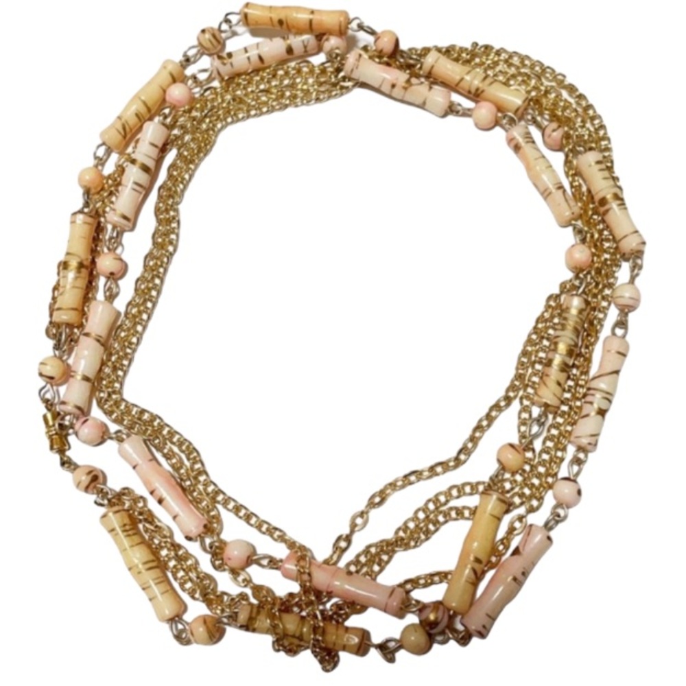 Vintage layered gold beaded bamboo necklace